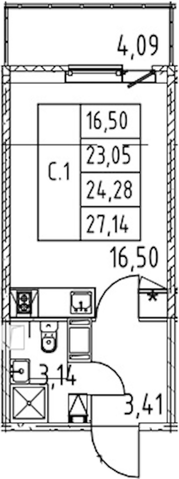 Квартира студия 23.05 м², 9/12 эт., ЖК «Полис ЛАВрики»